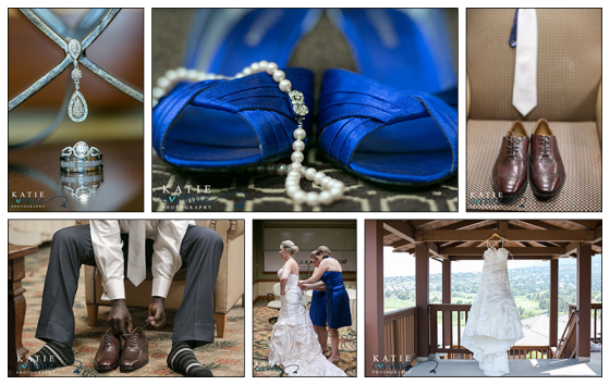 getting ready, blue heels, pearls, tie, brown leather shoes, white wedding satin dress, wedding rings